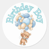 Sticker Rond Baby shower de l'ours de garçon d'anniversaire (Devant)