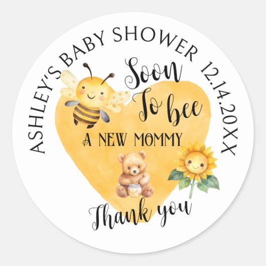 Sticker Rond Baby shower de l'ours de miel de maman à bee (Devant)