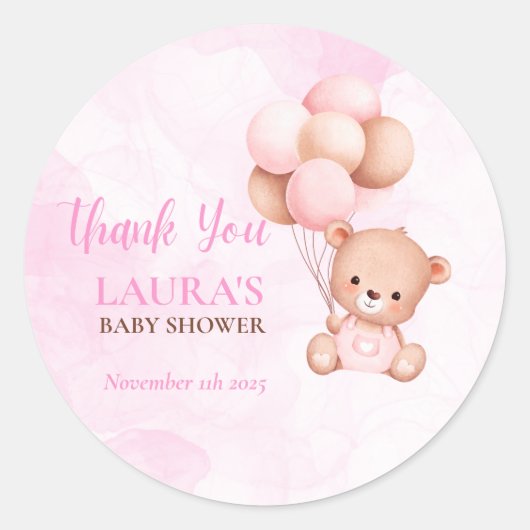 Sticker Rond Baby shower de l'ours en peluche Boho (Devant)
