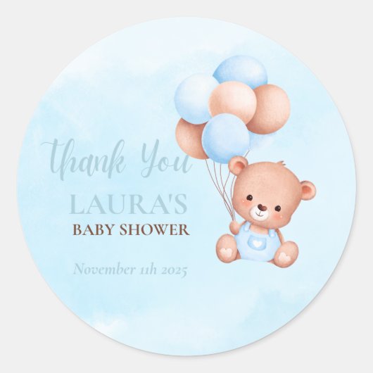 Sticker Rond Baby shower de l'ours en peluche Boho (Devant)