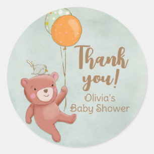 Sticker Rond Baby shower de l'ours en peluche, de l'oiseau et d