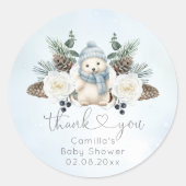 Sticker Rond Baby shower de l'ours polaire d'hiver (Devant)