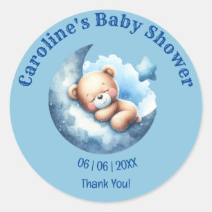 Sticker Rond Baby shower de lune de croissant d'ours bleu migno