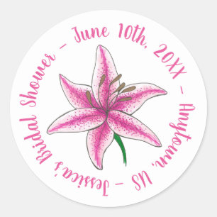Sticker Rond Baby shower de mariée rose Lily Jardin floral