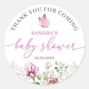 Sticker Rond Baby shower de Merci à papillon floral