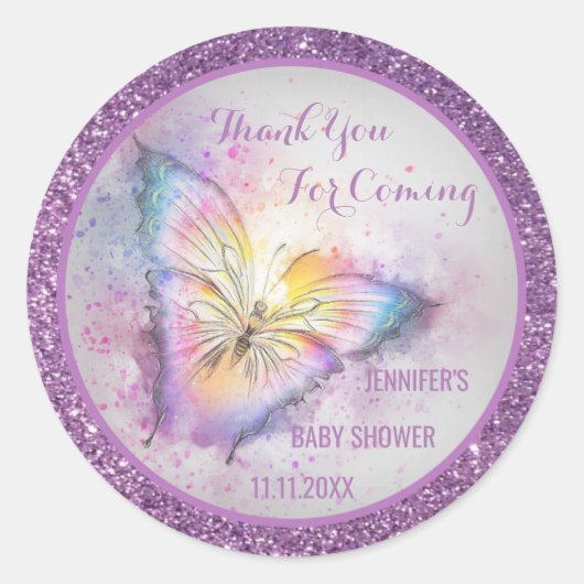Sticker Rond Baby shower de Merci à papillon mou (Devant)