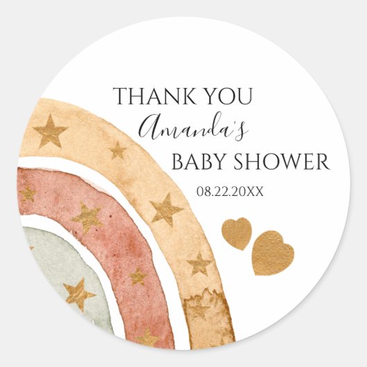Sticker Rond Baby shower de Merci arc-en-ciel Boho (Devant)