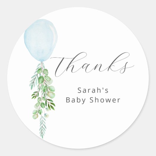 Sticker Rond Baby shower de Merci Bleu Balloon Boy (Devant)