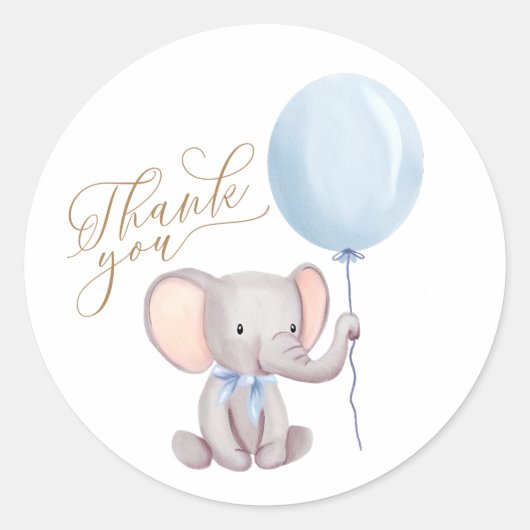 Sticker Rond Baby shower de Merci bleu éléphant (Devant)