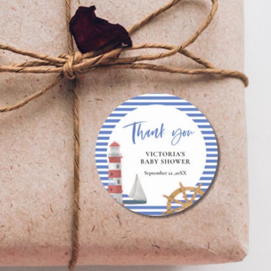 Sticker Rond Baby shower de Merci bleu marine