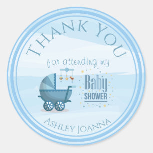 Sticker Rond Baby shower de Merci bleu personnalisé