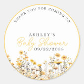 Sticker Rond Baby shower de Merci Boho Fleur sauvage jaune (Devant)