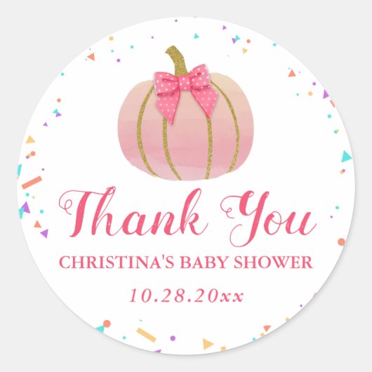 Sticker Rond Baby shower de Merci Citrouille rose Aquarelle (Devant)