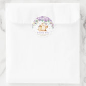 Sticker Rond Baby shower de Merci de Chouette Florale violet Fa (Sac)