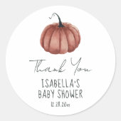 Sticker Rond Baby shower de Merci de Citrouille d'aquarelle sim (Devant)