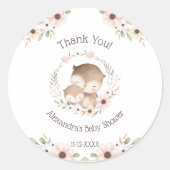 Sticker Rond Baby shower de Merci de  de Chouette rose (Devant)