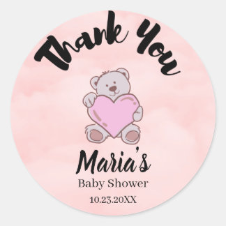Sticker Rond Baby shower de Merci de l'ours en peluche