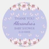 Sticker Rond Baby shower de Merci de papillon rose Lilac (Devant)