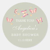 Sticker Rond Baby shower de Merci de papillon rose Sage (Devant)