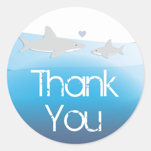 Sticker Rond Baby shower de Merci de requins mignons (Devant)