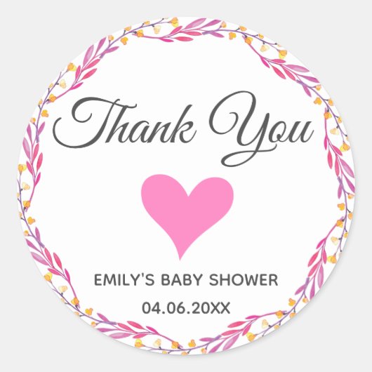 Sticker Rond Baby shower de Merci de  rose et or (Devant)
