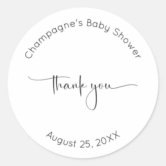 Sticker Rond Baby shower de Merci de script moderne (Devant)