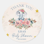 Sticker Rond Baby shower de Merci d'éléphant floral mou (Devant)