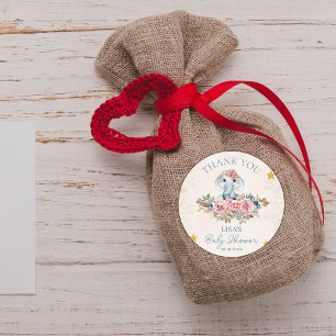 Sticker Rond Baby shower de Merci d'éléphant floral mou