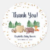 Sticker Rond Baby shower de Merci des animaux des bois (Devant)