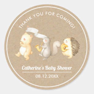 Sticker Rond Baby shower de Merci des animaux des bois
