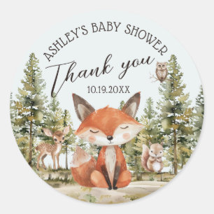 Sticker Rond Baby shower de Merci des animaux des bois