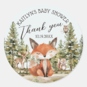 Sticker Rond Baby shower de Merci des animaux des bois (Devant)
