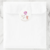 Sticker Rond Baby shower de Merci en  rose Teddy (Sac)
