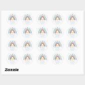 Sticker Rond Baby shower de Merci personnalisé Boho Blue Rainbo (Feuille)