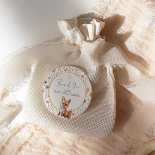 Sticker Rond Baby shower de Merci rustique de renard de bois