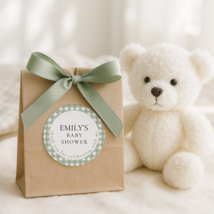 Sticker Rond Baby shower de Merci rustique Sage En vichy