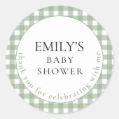 Sticker Rond Baby shower de Merci rustique Sage En vichy (Devant)