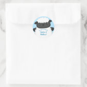 Sticker Rond Baby shower de mouton ferme Blue Boy (Sac)
