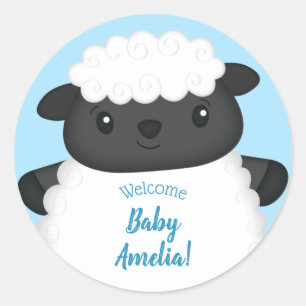 Sticker Rond Baby shower de mouton ferme Blue Boy