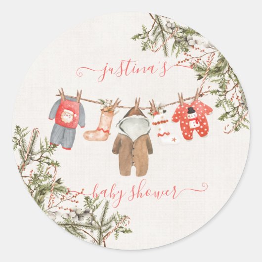 Sticker Rond Baby shower de Noël (Devant)