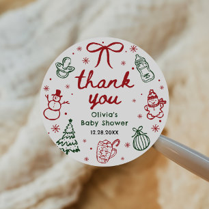 Sticker Rond Baby Shower de Noël Dessiné à la Main Fantaisiste
