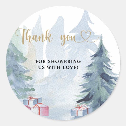 Sticker Rond Baby shower de Noël d'hiver merci (Devant)