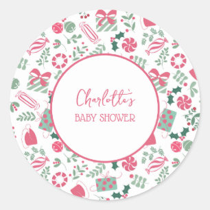 Sticker Rond Baby shower de Noël festif
