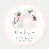 Sticker Rond Baby shower de Noël fille Merci (Devant)