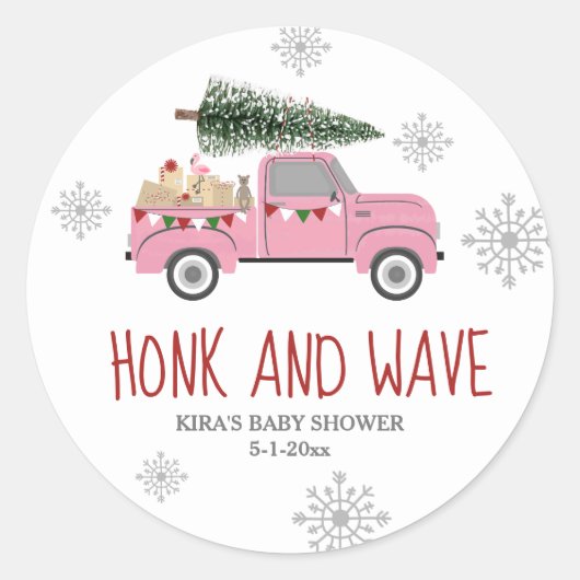 Sticker Rond Baby shower de Noël Honk & Wave (Devant)