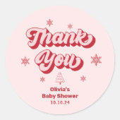 Sticker Rond Baby shower de Noël Merci Favor (Devant)