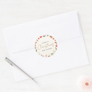 Sticker Rond Baby shower de Noël moderne et confortable Livres 