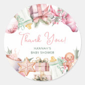 Sticker Rond Baby shower de Noël Pink Merci Favoriser (Devant)