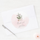 Sticker Rond Baby shower de Noël rose hiver merci (Enveloppe)