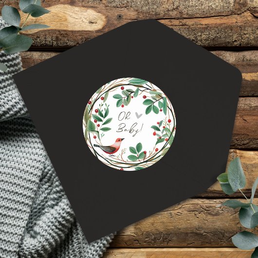 Sticker Rond Baby shower de Noël Wreath Berry
